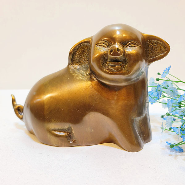 웃는 복돼지 소 브론즈 황동 청동 황금돼지 개업축하선물 풍수 돈 행운 돼지장식품