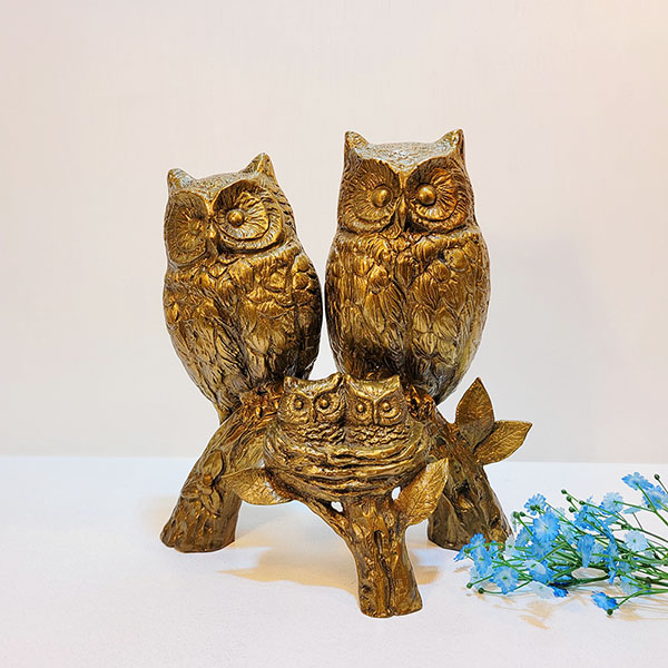 부엉이가족 조각상/황동 청동 공예품 신주 주물 금속 상패 조각품 조형물 생활소품 인테리어소품 부엉이