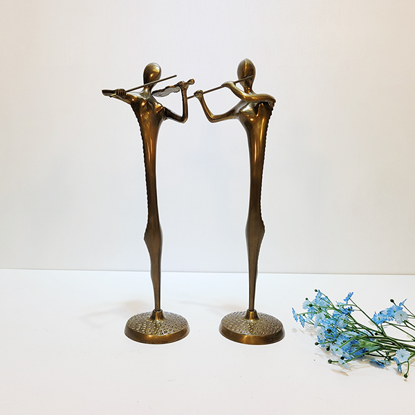 추상2중주악기 조각상/황동 청동 공예품 신주 주물 금속 조각품 인테리어소품 바이올린 연주 플룻 악기