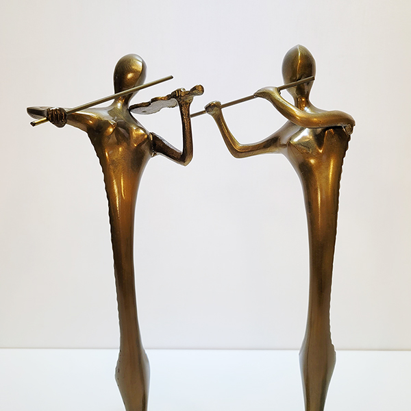 추상2중주악기 조각상/황동 청동 공예품 신주 주물 금속 조각품 인테리어소품 바이올린 연주 플룻 악기