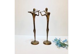 추상2중주악기 조각상/황동 청동 공예품 신주 주물 금속 조각품 인테리어소품 바이올린 연주 플룻 악기