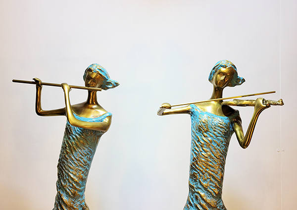 드레스 악기(특대)조각상/황동 청동 공예품 신주 주물 금속 조각품 조형물 인테리어소품 바이올린 연주 플룻 악기