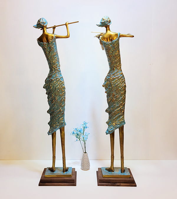 드레스 악기(특대)조각상/황동 청동 공예품 신주 주물 금속 조각품 조형물 인테리어소품 바이올린 연주 플룻 악기