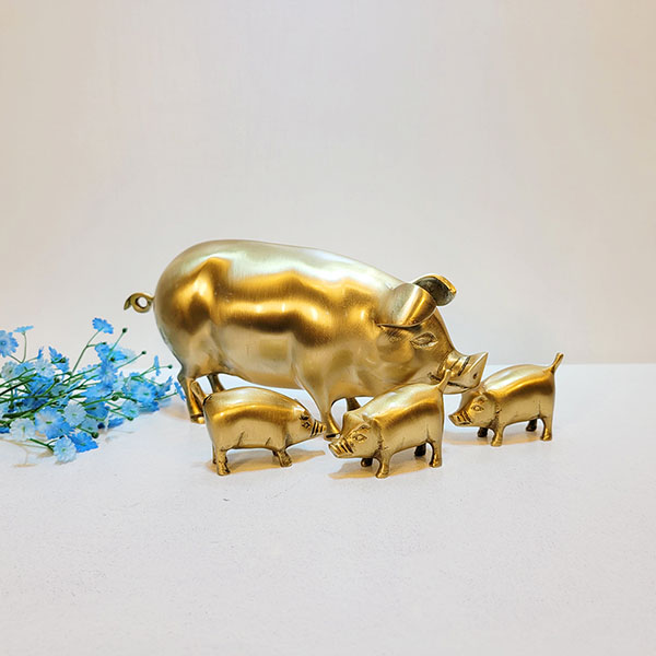 돼지가족(소)/황동 청동 공예품 신주 주물 금속 조각상 조각품 조형물 생활소품 인테리어소품 저금통(유광/무광)