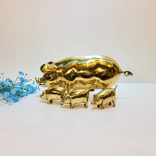 돼지가족(소)/황동 청동 공예품 신주 주물 금속 조각상 조각품 조형물 생활소품 인테리어소품 저금통(유광/무광)