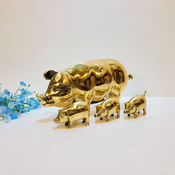 돼지가족(소)/황동 청동 공예품 신주 주물 금속 조각상 조각품 조형물 생활소품 인테리어소품 저금통(유광/무광)