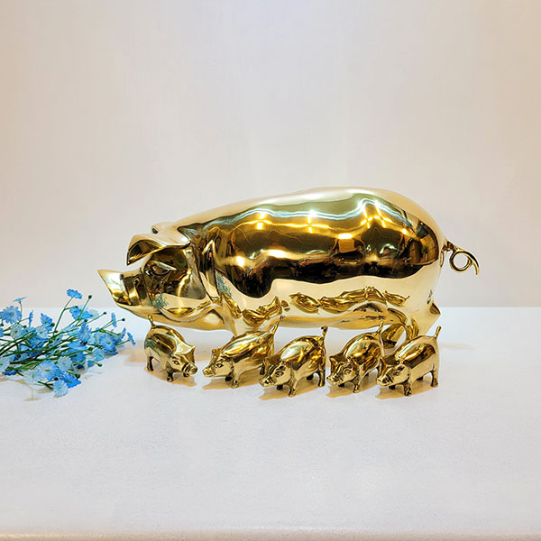 돼지가족(대)/황동 청동 공예품 신주 주물 금속 조각상 조각품 조형물 생활소품 인테리어소품 저금통(유광/무광)