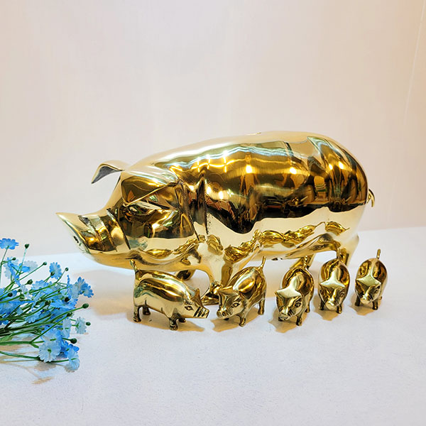 돼지가족(대)/황동 청동 공예품 신주 주물 금속 조각상 조각품 조형물 생활소품 인테리어소품 저금통(유광/무광)