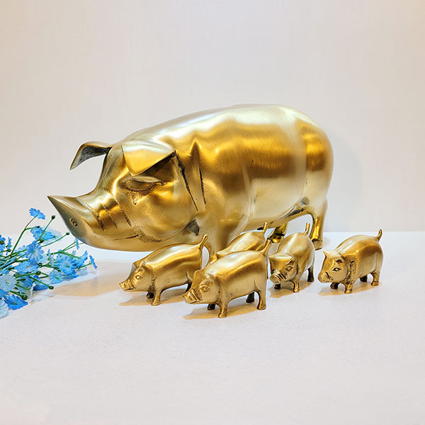 돼지가족(대)/황동 청동 공예품 신주 주물 금속 조각상 조각품 조형물 생활소품 인테리어소품 저금통(유광/무광)