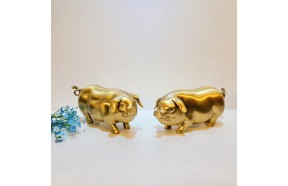 신돼지(중)/청동 황동공예품 금속 신주 주물 복 돼지 황금 장식품 조각상 조형물 집들이선물 개업선물 인테리어소품