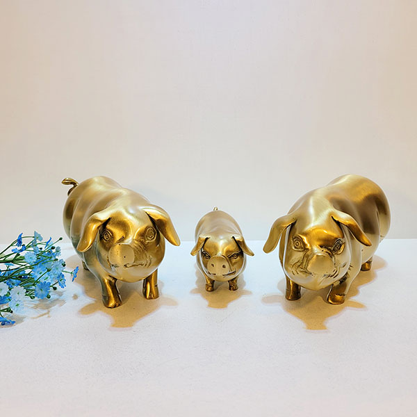 신돼지가족 조각상/청동 황동 공예품 금속 신주 주물 조형물 인테리어소품 조각품 황금 장식품 모형 인테리어소품 집들이선물 개업선물