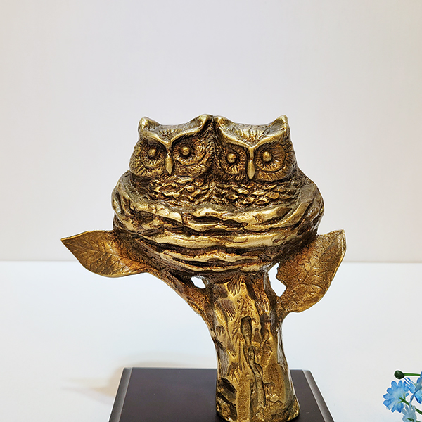 둥지부엉이 조각상/청동 황동 공예품 신주 주물 금속 조각품 조형물 인테리어소품 부엉이