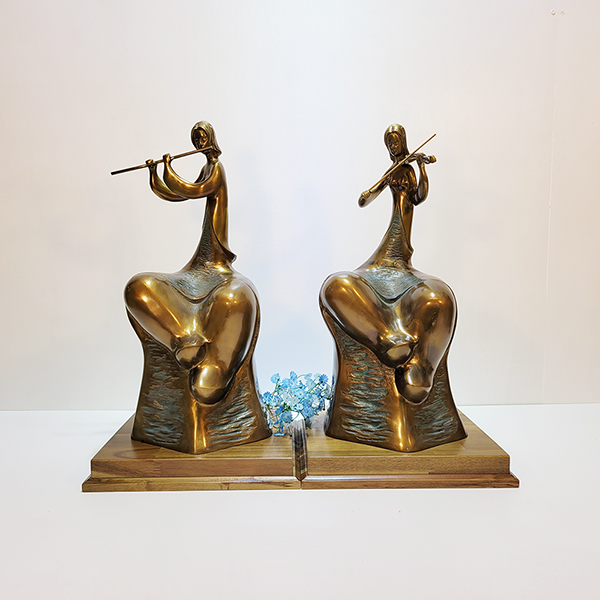 현악2중주악기 조각상 황동 청동 공예품 장식품 조각품 조형물 인테리어 바이올린 플룻연주