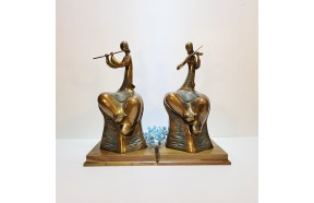 현악2중주악기 조각상 황동 청동 공예품 장식품 조각품 조형물 인테리어 바이올린 플룻연주