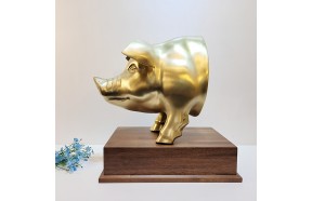 추상 돼지 상패/황동 청동 공예품 우승패 기념패 돼지조각상 장식품 조각품 복 행운 풍수인테리어소품