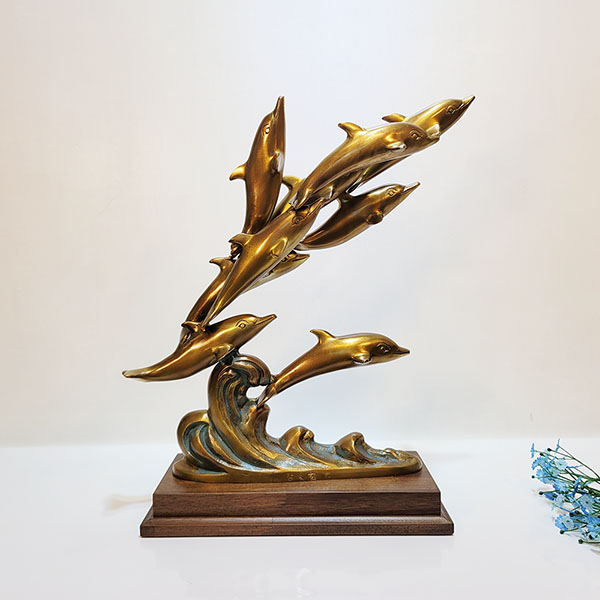돌고래 9마리/동물 청동 황동 공예 금속 주물 조각품 조각상 장식품 조형물 인테리어소품 브론즈