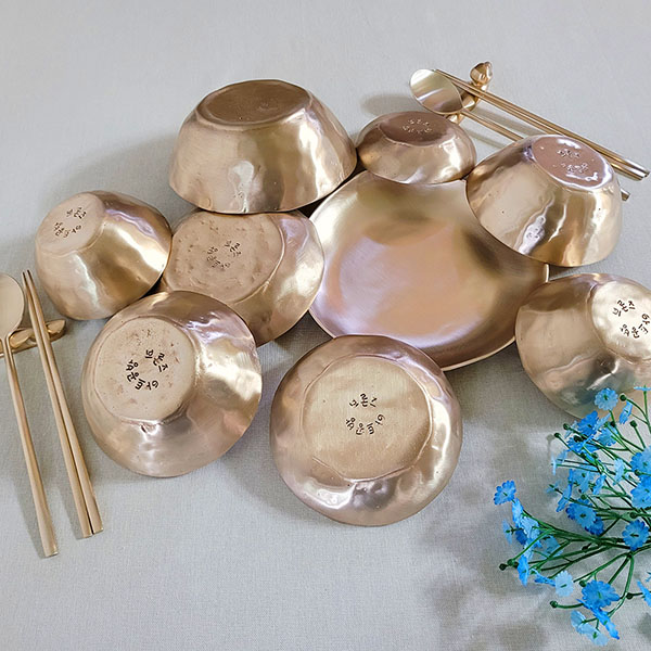 방짜유기 놋그릇 2인 디자인 5첩 반상기 공기 대접  찬기셋트 주물 선물 예쁜그릇 디자인그릇 브론즈아트공방