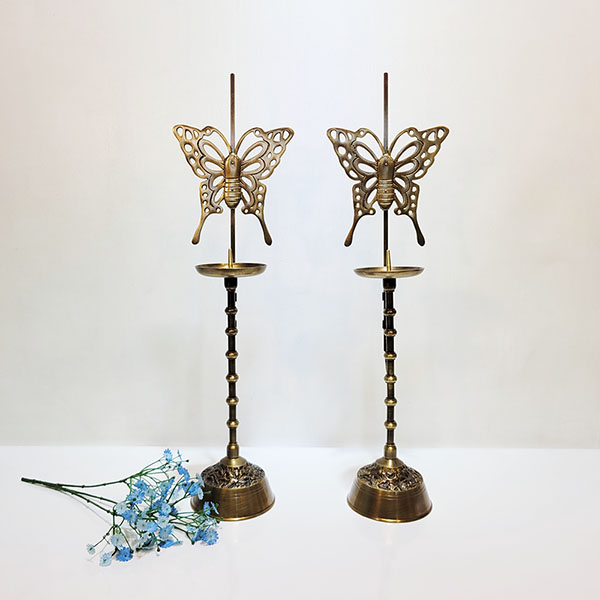 전통 나비 촛대 청동 황동 방짜 유기 놋촛대 주물 돌잔치소품 향초 받침대 혼례상 장식품 공예품