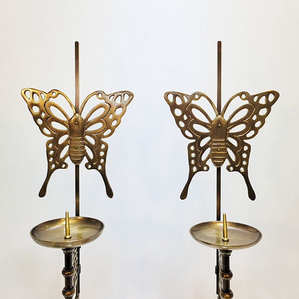전통 나비 촛대 청동 황동 방짜 유기 놋촛대 주물 돌잔치소품 향초 받침대 혼례상 장식품 공예품