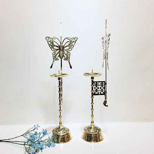 전통 나비 촛대 청동 황동 방짜 유기 놋촛대 주물 돌잔치소품 향초 받침대 혼례상 장식품 공예품