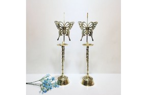 전통 나비 촛대 청동 황동 방짜 유기 놋촛대 주물 돌잔치소품 향초 받침대 혼례상 장식품 공예품