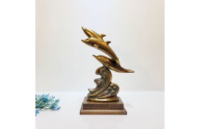 돌고래3마리 동물 청동 황동 공예품 금속 주물 신주 조각품 조각상 장식품 조형물 물고기 인테리어소품 브론즈