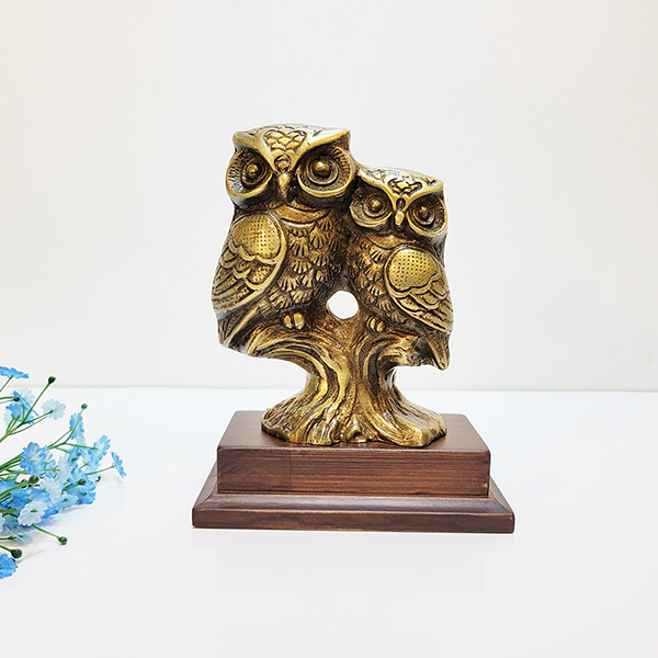 부엉이 부부 조각상 황동 청동 공예품 조각품 주물 신주 금속 브론즈 개업선물 재물 집들이선물 거실인테리어소품