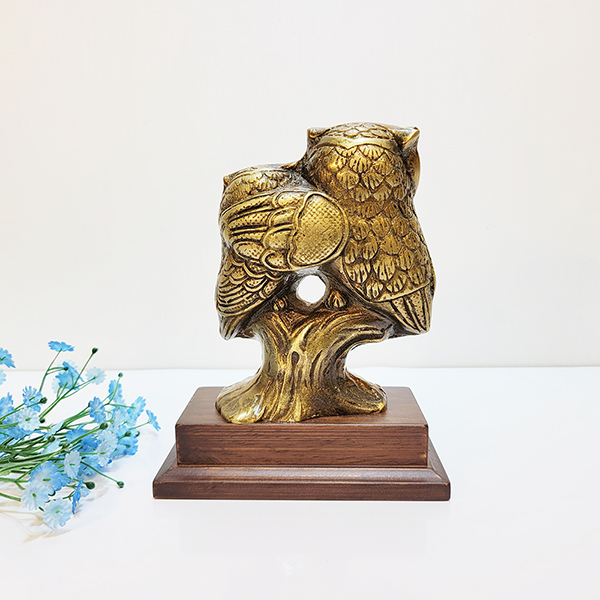 부엉이 부부 조각상 황동 청동 공예품 조각품 주물 신주 금속 브론즈 개업선물 재물 집들이선물 거실인테리어소품