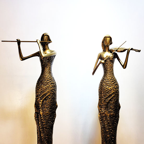 악기 여인 조각상 특대 청동 황동 공예품 조각품 조형물 플룻 바이올린 연주 카페 상점 거실 인테리어 장식품