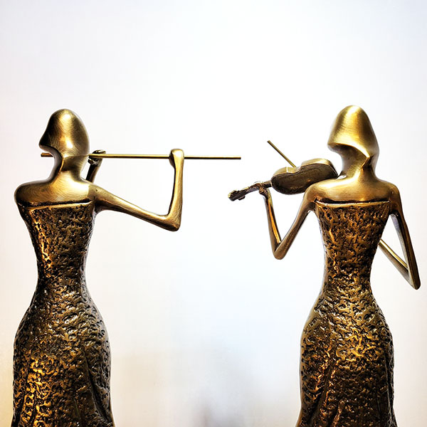 악기 여인 조각상 특대 청동 황동 공예품 조각품 조형물 플룻 바이올린 연주 카페 상점 거실 인테리어 장식품