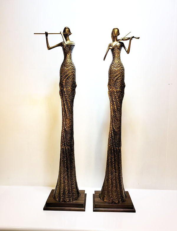 악기 여인 조각상 특대 청동 황동 공예품 조각품 조형물 플룻 바이올린 연주 카페 상점 거실 인테리어 장식품