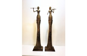 악기 여인 조각상 특대 청동 황동 공예품 조각품 조형물 플룻 바이올린 연주 카페 상점 거실 인테리어 장식품