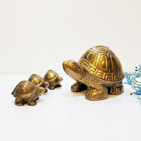 거북이 가족 청동 황동 미니 거북이 공예품 조각상 조각품 주물 신주 집들이 선물 개업 풍수 인테리어 장식품