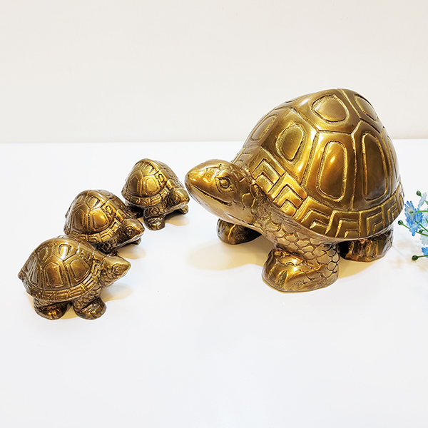 거북이 가족 청동 황동 미니 거북이 공예품 조각상 조각품 주물 신주 집들이 선물 개업 풍수 인테리어 장식품