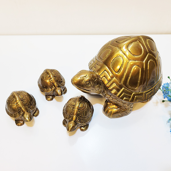 거북이 가족 청동 황동 미니 거북이 공예품 조각상 조각품 주물 신주 집들이 선물 개업 풍수 인테리어 장식품