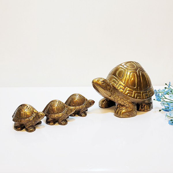 거북이 가족 청동 황동 미니 거북이 공예품 조각상 조각품 주물 신주 집들이 선물 개업 풍수 인테리어 장식품