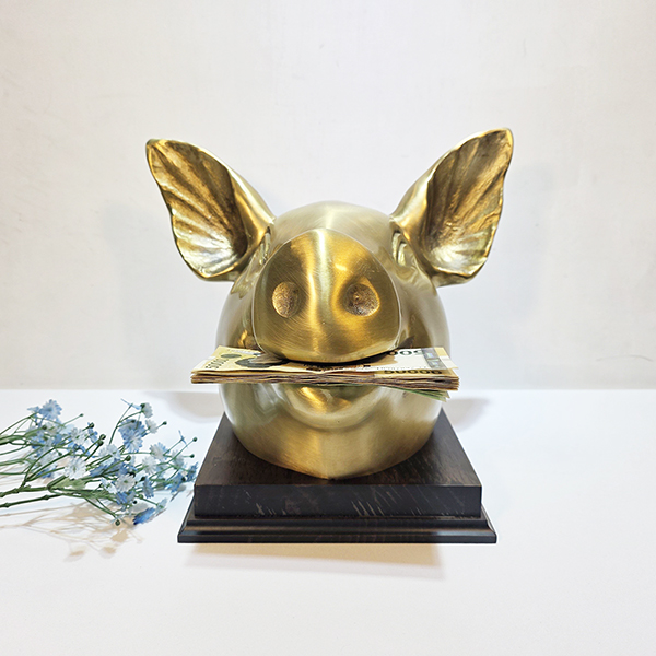 돼지머리 조각품 조각상 장식품 청동 황동 고사머리 개업식 복돼지 고사상 모형 아이템 풍수 인테리어소품