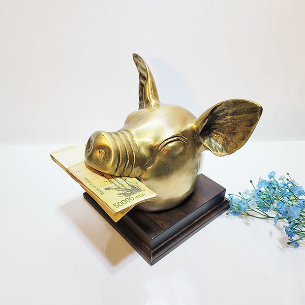 돼지머리 조각품 조각상 장식품 청동 황동 고사머리 개업식 복돼지 고사상 모형 아이템 풍수 인테리어소품