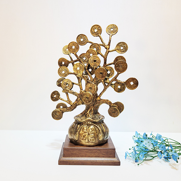 돈나무 복주머니 장식품 청동 황동 공예품 동 브론즈 행운 금전운 대박기원 개업선물 풍수 인테리어소품