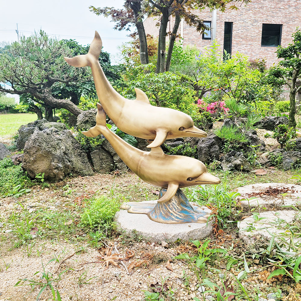 돌고래 두마리 특대 청동 동 브론즈 조각상 조각품 장식품 조형물 건물 호텔 로비 야외 정원 동산 인테리어소품