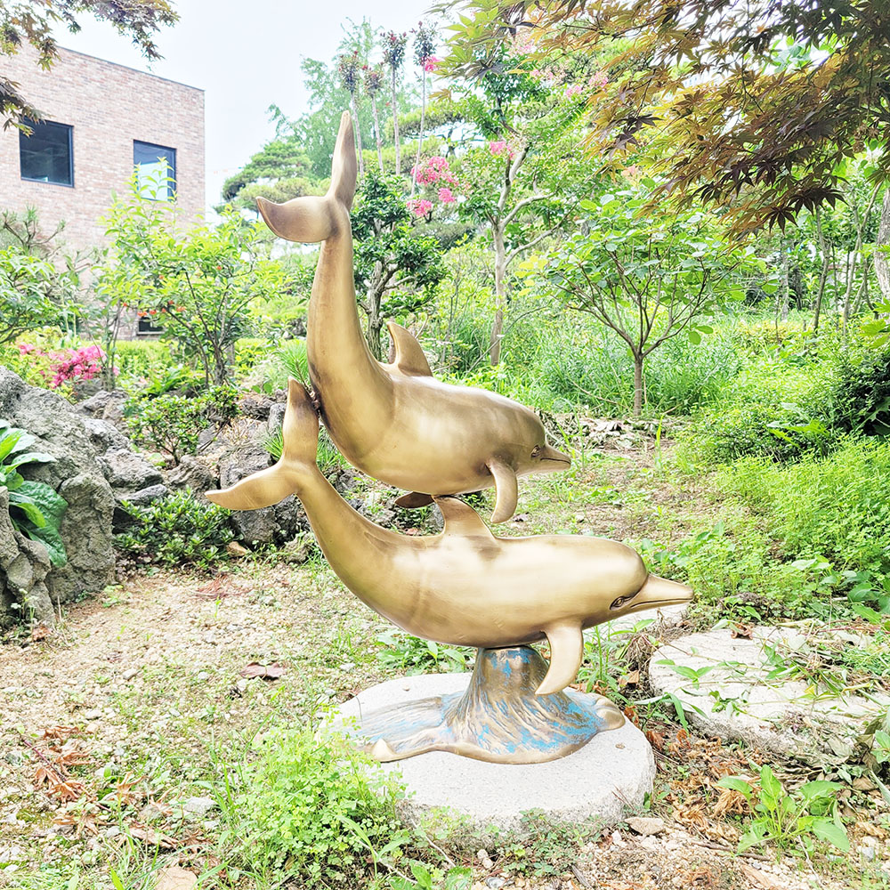 돌고래 두마리 특대 청동 동 브론즈 조각상 조각품 장식품 조형물 건물 호텔 로비 야외 정원 동산 인테리어소품
