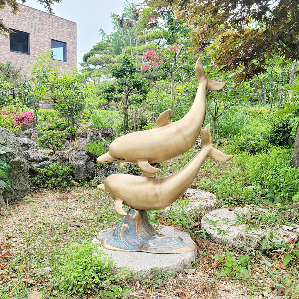 돌고래 두마리 특대 청동 동 브론즈 조각상 조각품 장식품 조형물 건물 호텔 로비 야외 정원 동산 인테리어소품