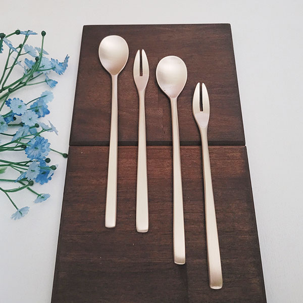 방짜 유기 디저트 티스푼 티포크 세트 주물 방식 놋 답례품 선물