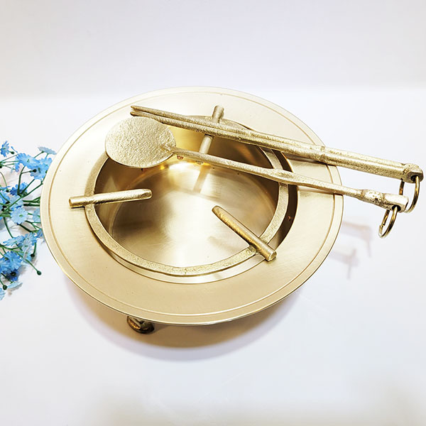 동 미니화로 황동 삼발 수저셋트 신주 전통 무쇠 화로 캠핑 글림핑 가정용 놋쇠 추억의아이템