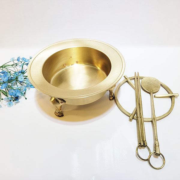 동 미니화로 황동 삼발 수저셋트 신주 전통 무쇠 화로 캠핑 글림핑 가정용 놋쇠 추억의아이템