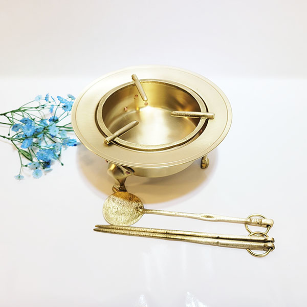 동 미니화로 황동 삼발 수저셋트 신주 전통 무쇠 화로 캠핑 글림핑 가정용 놋쇠 추억의아이템