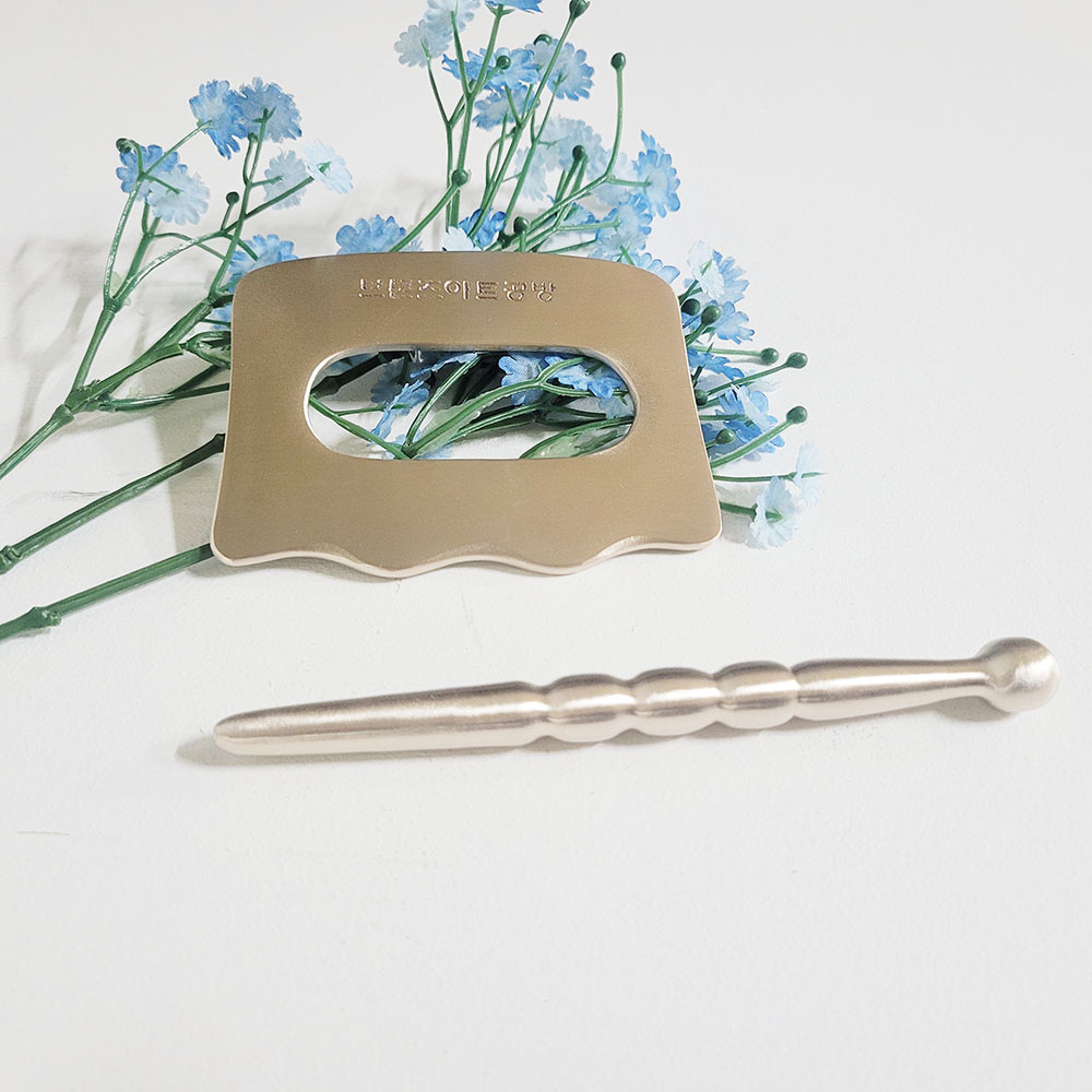 방짜 유기 스틱 막대 마사지기 한손 1+1 지압봉 괄사마사지기 풋스틱 안면지압 셀프