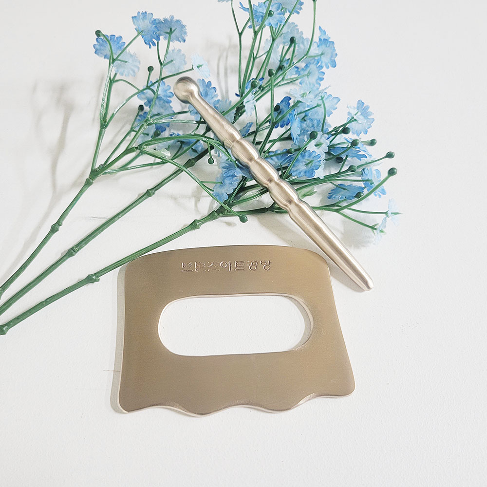 방짜 유기 스틱 막대 마사지기 한손 1+1 지압봉 괄사마사지기 풋스틱 안면지압 셀프