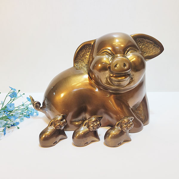 웃는 복돼지 대 가족 돼지 청동 황동 조각상 조각품 장식품 재물운 행운 복 성공기원 인테리어소품