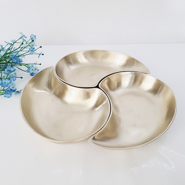 방짜 유기 나눔 접시 반달 그릇 놋 구절판 플레이트팅 한식 일식 주물 3p세트